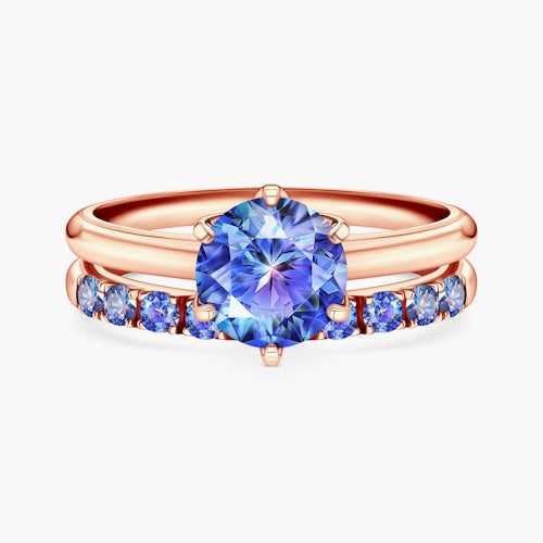 Obrączki The Journey: różowe złoto, tanzanit, półokrągłe, 2 mm i 3 mm